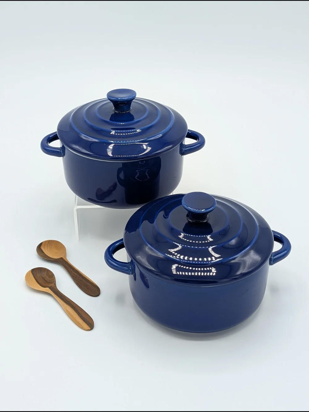 Set Of 2 Deep Blue Stoneware Ceramic Casserole 4